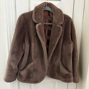 Vintage 1950s Brown Faux Fur Teddy Short Jacket Stunning Quality